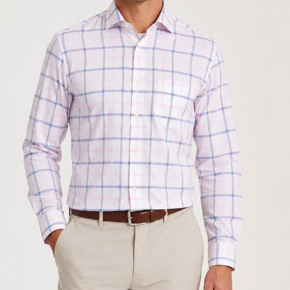 Peter Millar Abbot Crown Lite Cotton Stretch Sport Shirt Palmer Pink Medium NWT